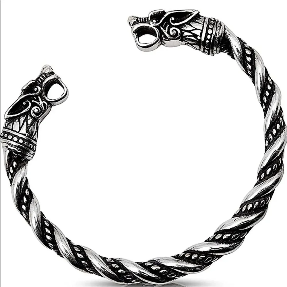 STERLING SILVER VIKING WOLF BRACELET SILVER ARM BAND CUFF BANGLE
